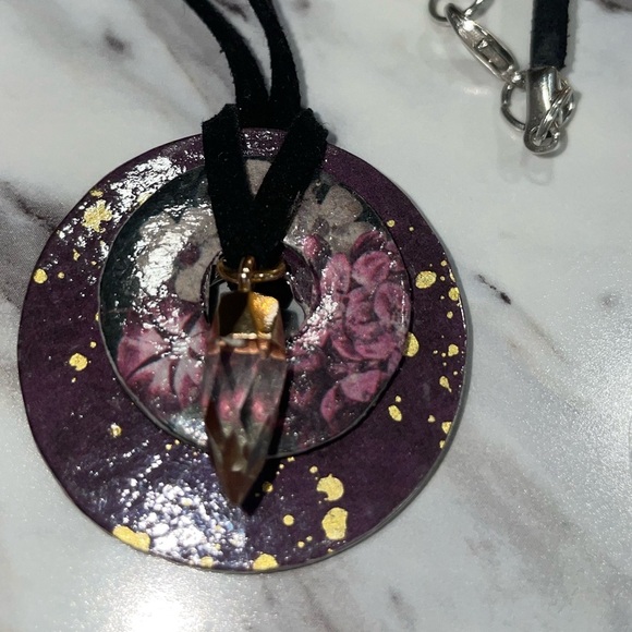 Handcrafted Pendant Necklace with Black Faux suede Cord - Picture 3 of 4